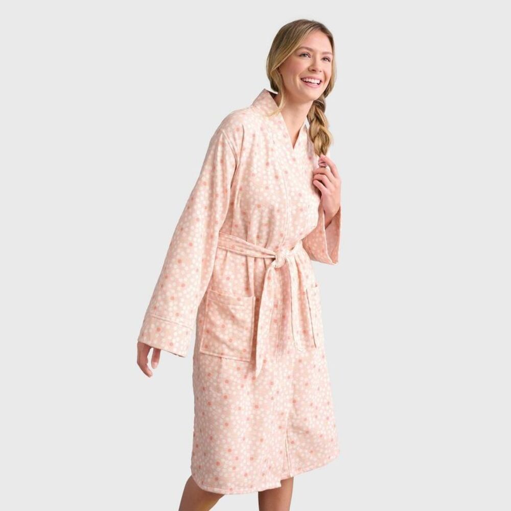Open Box - Room Essentials - S/M Dotted Bath Robe With Kimono Collar Pink